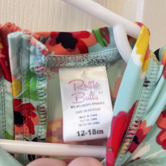 RuffleButts Painted Flowers One Piece Rash Guard Swimsuit Size 12-18 Months - Picture 8 of 16